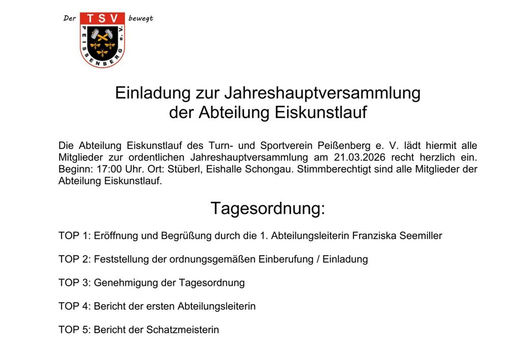 Jahreshauptversammlung der Abteilung Eiskunstlauf am 21.03.2026