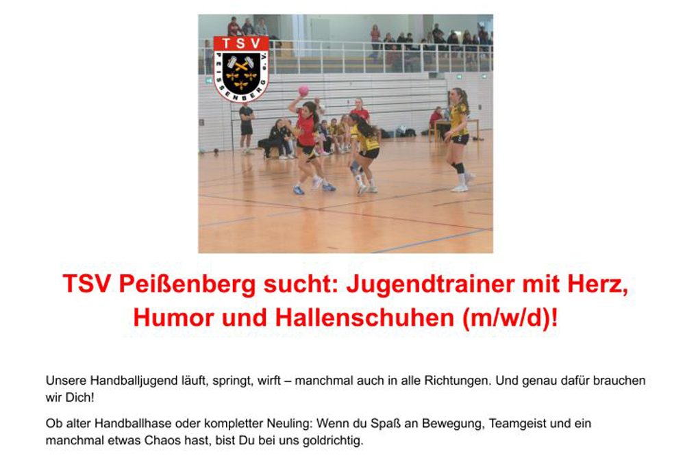 Wir suchen einen Jugendtrainer mit Herz, Humor und Hallenschuhen (m/w/d)